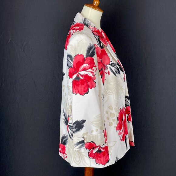 Alfred Dunner 3/4 Sleeve Blazer Sz 14 Red Floral Leopard Artsy Office Mature - Picture 3 of 6